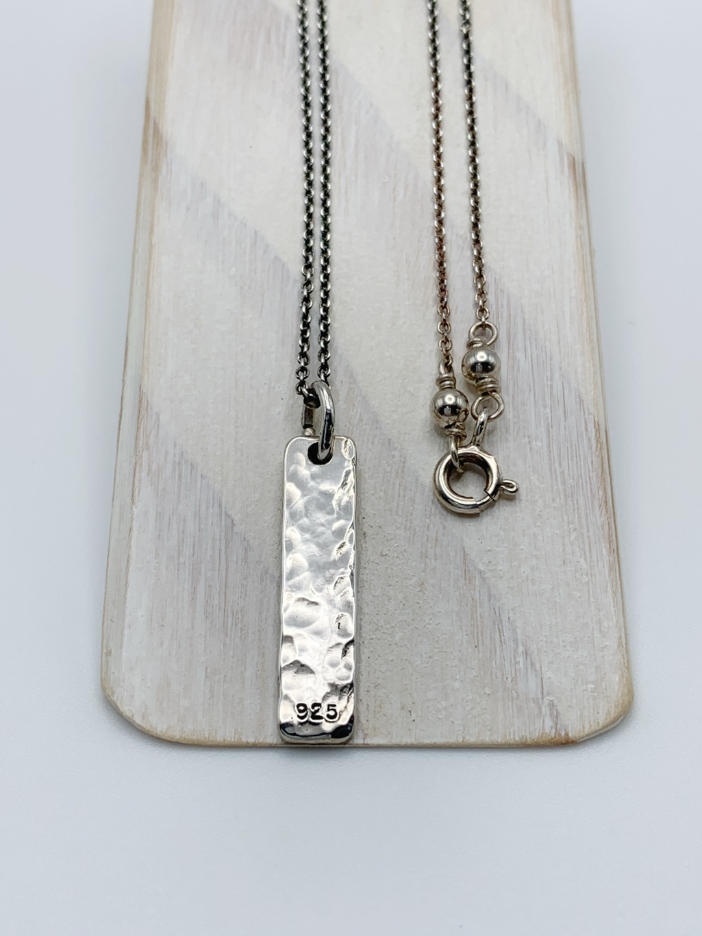 "Own It" Vertical Bar Necklace / Solid Sterling Silver / Hammer Forged / Rustic Hammered Texture / 19" Chain - Image 7