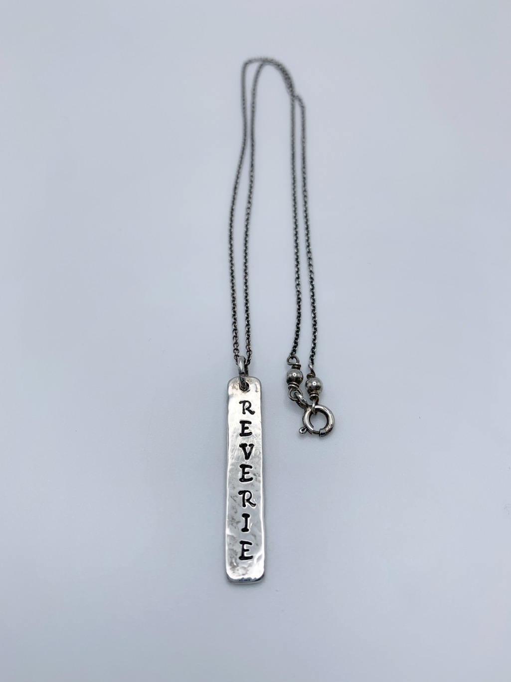 "Reverie" Vertical Bar Necklace / Solid Sterling Silver / Hammer Forged / Rustic Hammered Texture / 16" Chain - Image 2