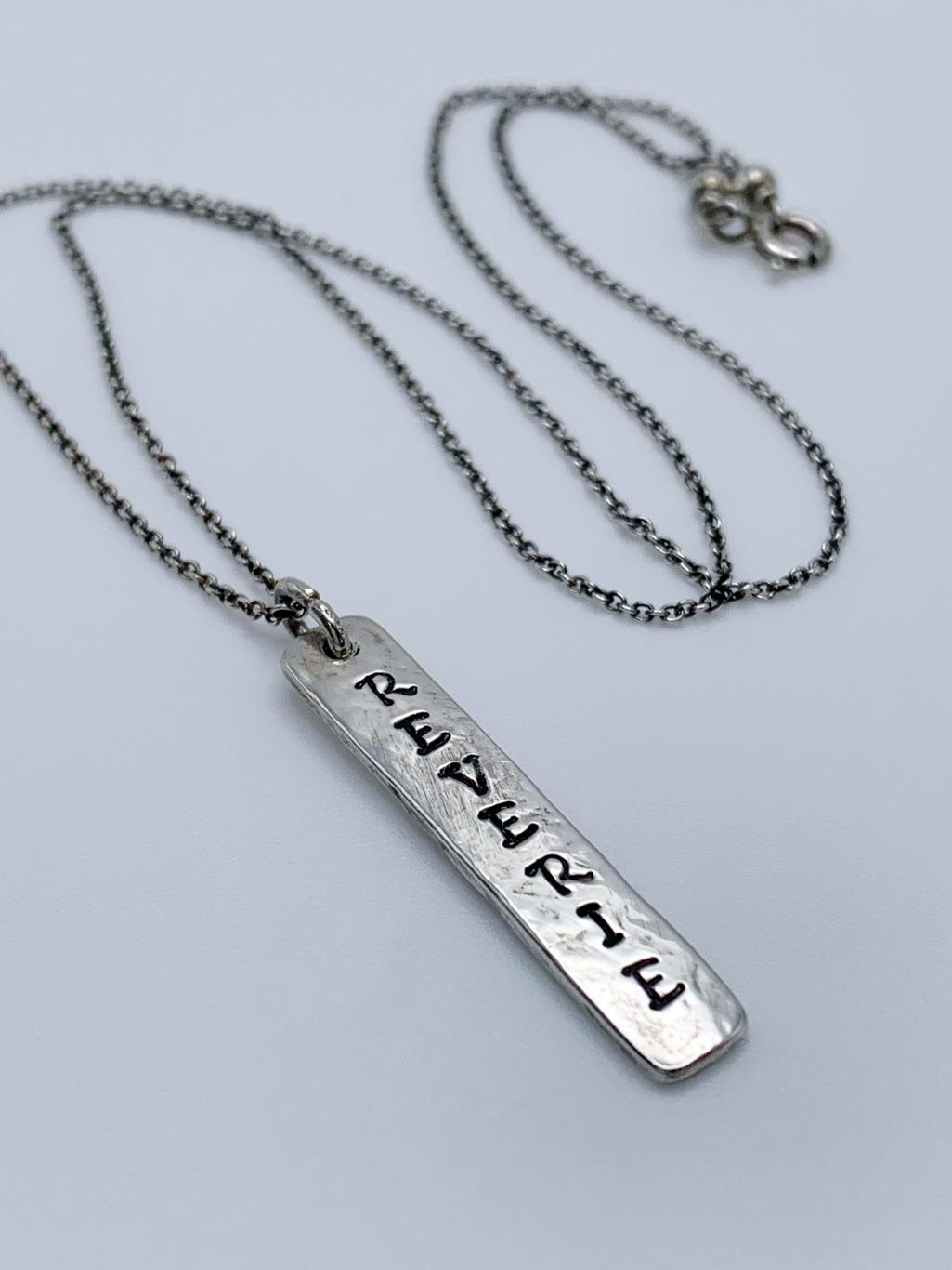 "Reverie" Vertical Bar Necklace / Solid Sterling Silver / Hammer Forged / Rustic Hammered Texture / 16" Chain - Image 4