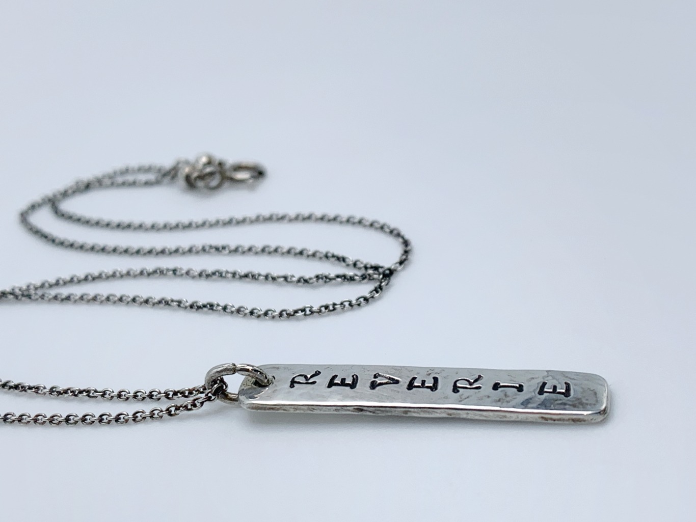 "Reverie" Vertical Bar Necklace / Solid Sterling Silver / Hammer Forged / Rustic Hammered Texture / 16" Chain - Image 5