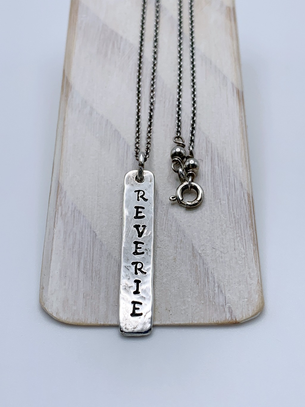 "Reverie" Vertical Bar Necklace / Solid Sterling Silver / Hammer Forged / Rustic Hammered Texture / 16" Chain - Image 6