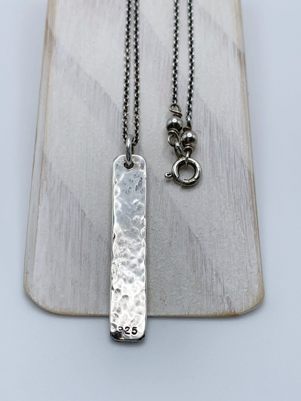 "Reverie" Vertical Bar Necklace / Solid Sterling Silver / Hammer Forged / Rustic Hammered Texture / 16" Chain - Image 7