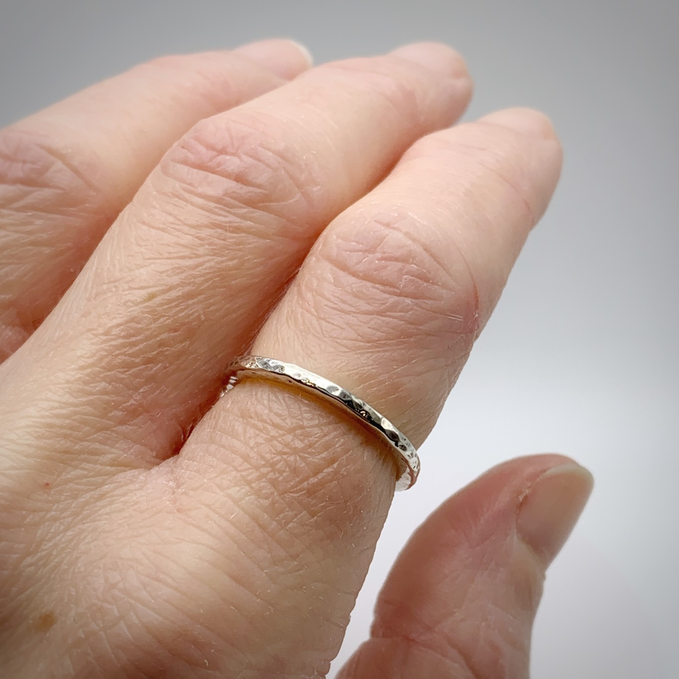 Satellite Ring / Solid Sterling Silver / Men's Women's Band / 2mm Width / Custom Sized / Rustic Hammered Texture - Image 11