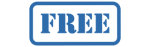 Blue rectangular badge with the word 'FREE' in bold letters