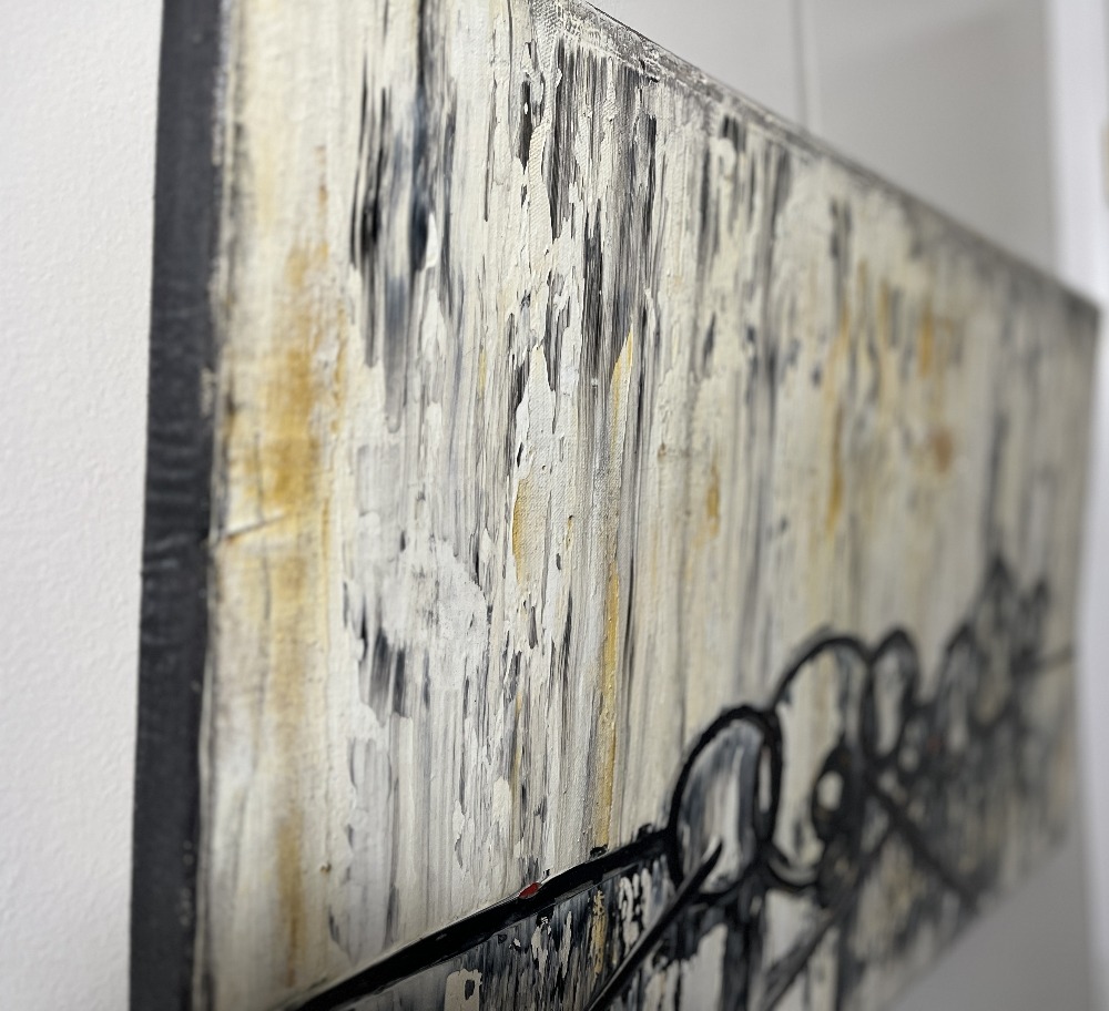 Beautiful Chaos Original Painting By Artist Rafi Perez Mixed Medium Abstract On Canvas 22x38 - Image 2