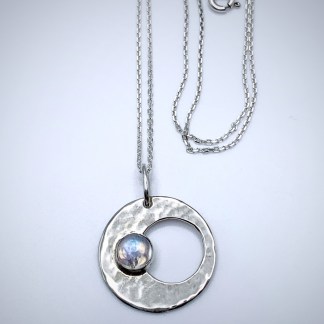 Moon Mama Pendant Necklace / Solid Sterling Silver / Rainbow Moonstone / Subtle Hammered Texture / "Luminous Being"