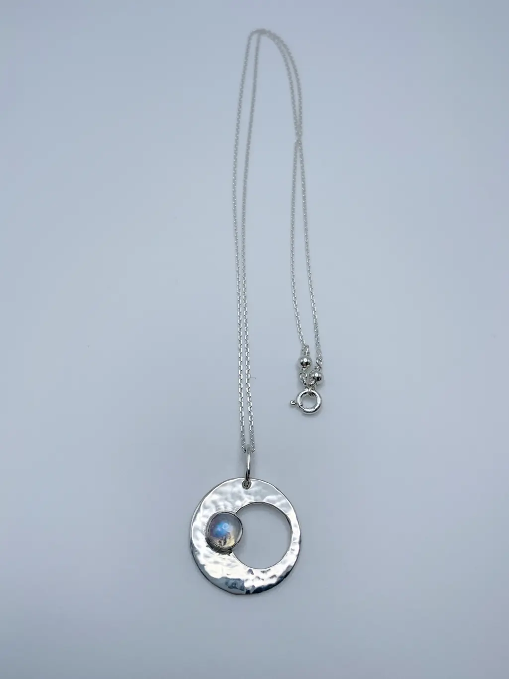 Moon Mama Pendant Necklace / Solid Sterling Silver / Rainbow Moonstone / Subtle Hammered Texture / "Luminous Being" - Image 4