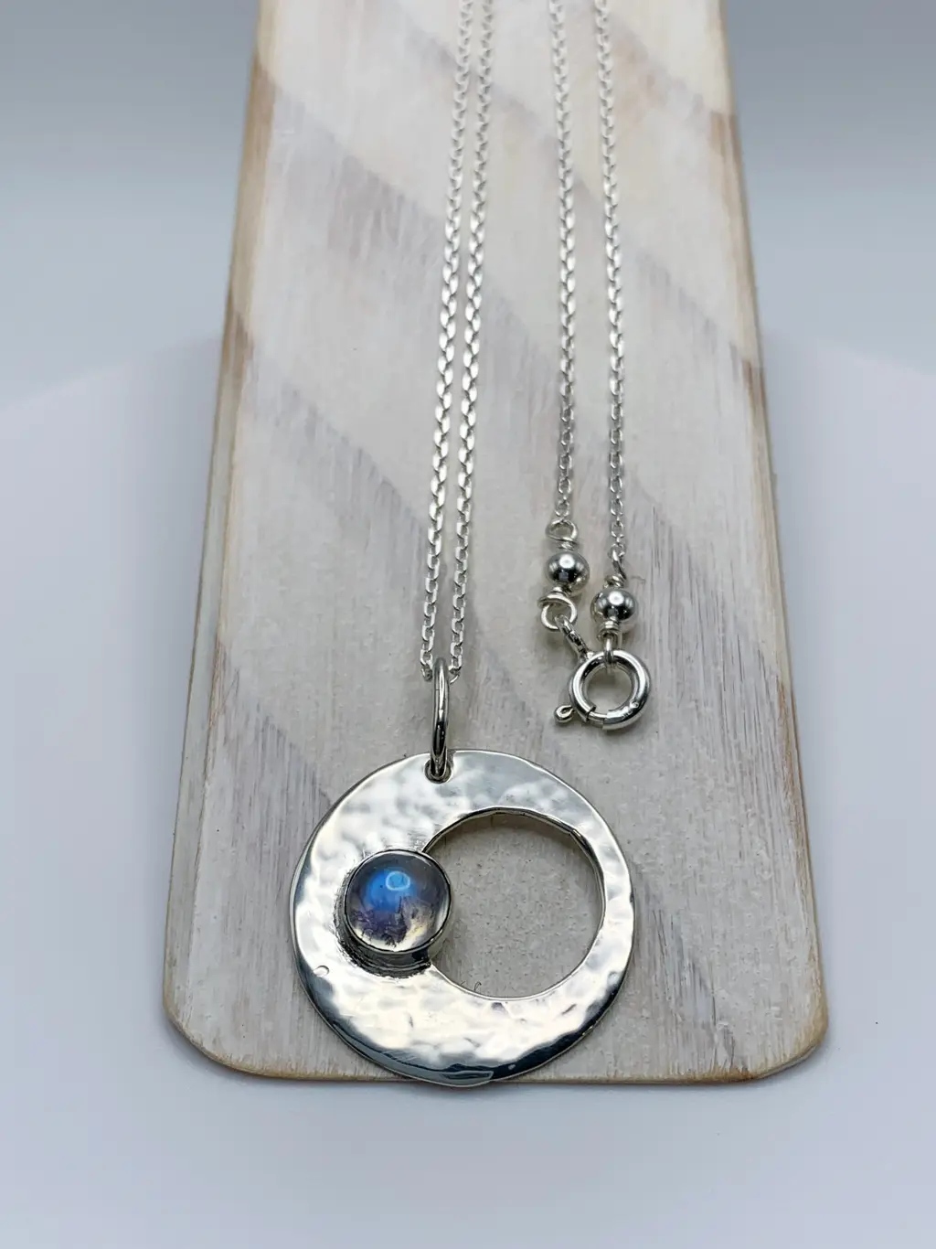 Moon Mama Pendant Necklace / Solid Sterling Silver / Rainbow Moonstone / Subtle Hammered Texture / "Luminous Being" - Image 2