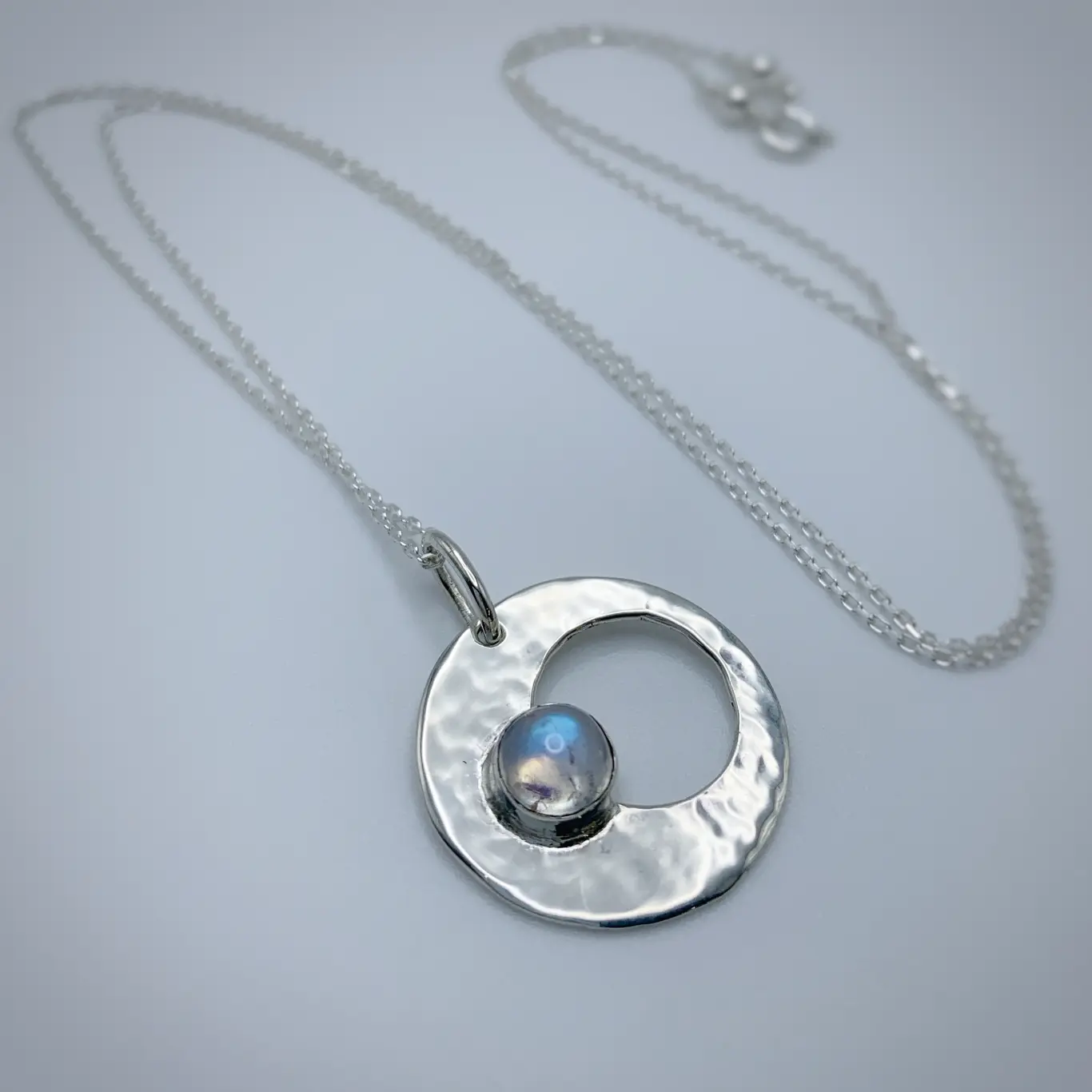 Moon Mama Pendant Necklace / Solid Sterling Silver / Rainbow Moonstone / Subtle Hammered Texture / "Luminous Being" - Image 7