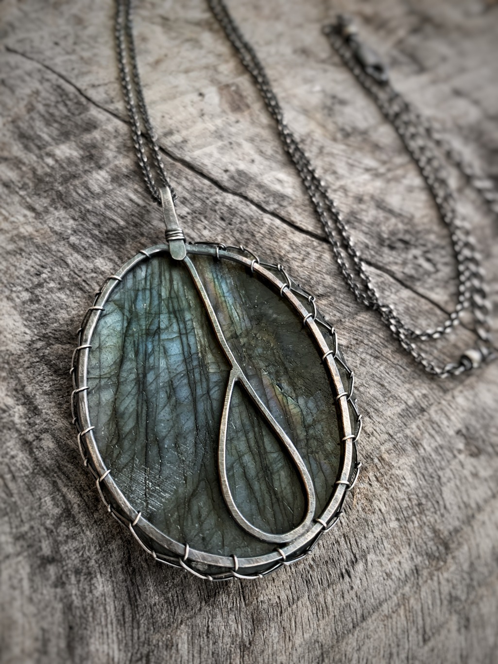 Tree Of Life Necklace / Antiqued Sterling Silver / Silver Labradorite Stone / "Renewal By Storm" - Image 11