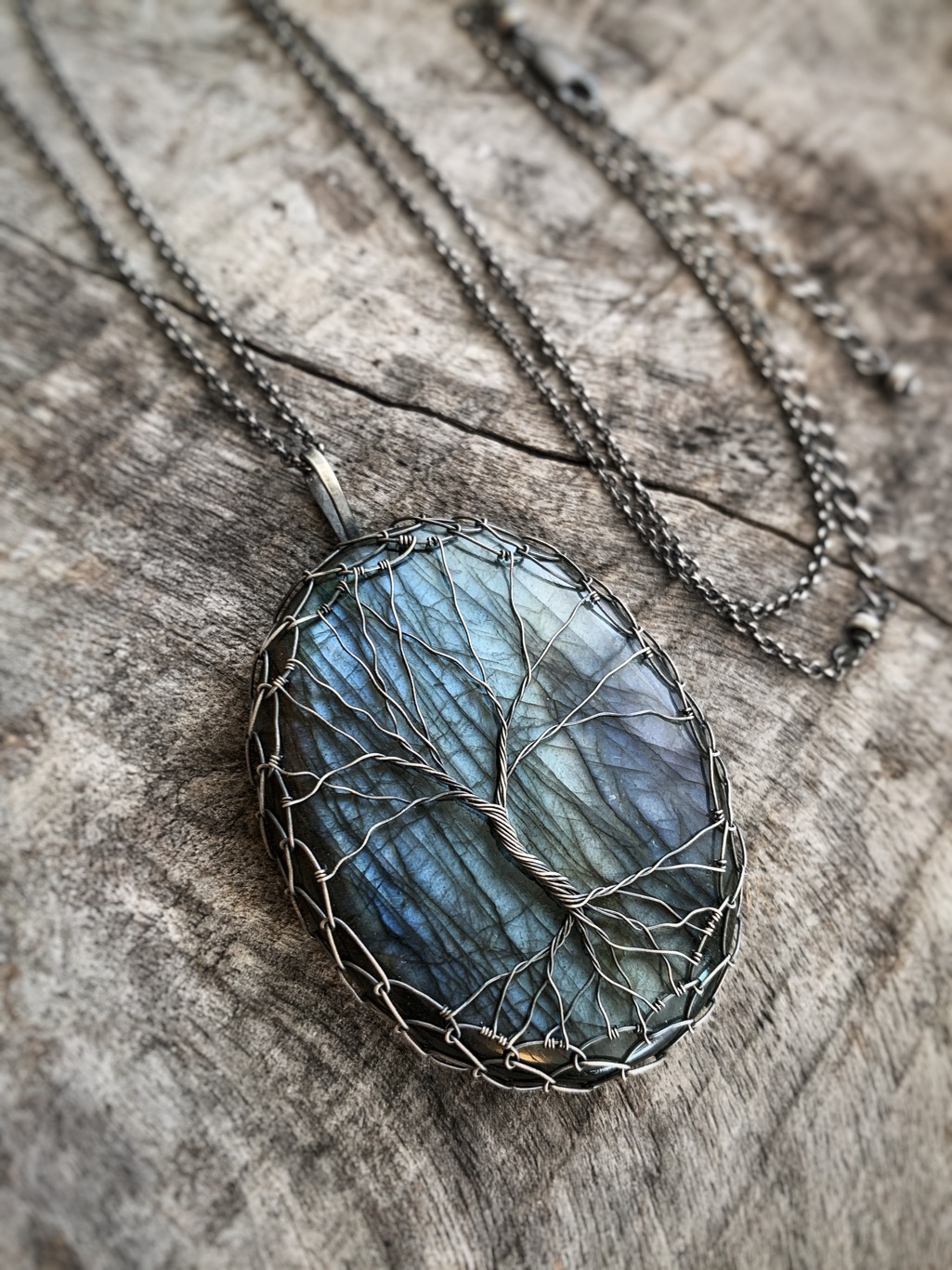 Tree Of Life Necklace / Antiqued Sterling Silver / Silver Labradorite Stone / "Renewal By Storm" - Image 12