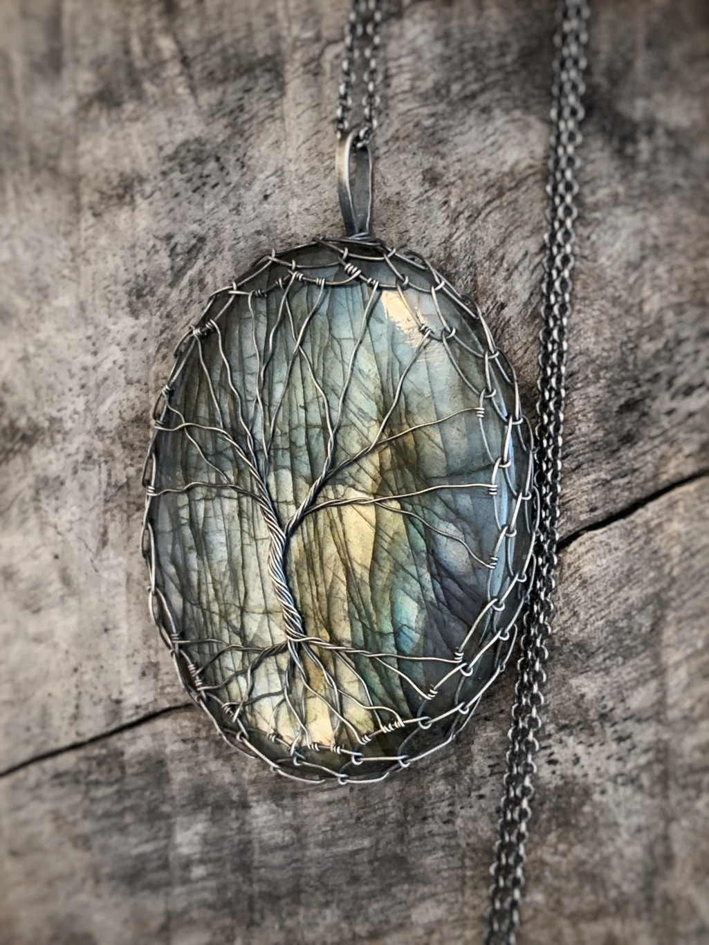 Tree Of Life Necklace / Antiqued Sterling Silver / Silver Labradorite Stone / "Renewal By Storm" - Image 10
