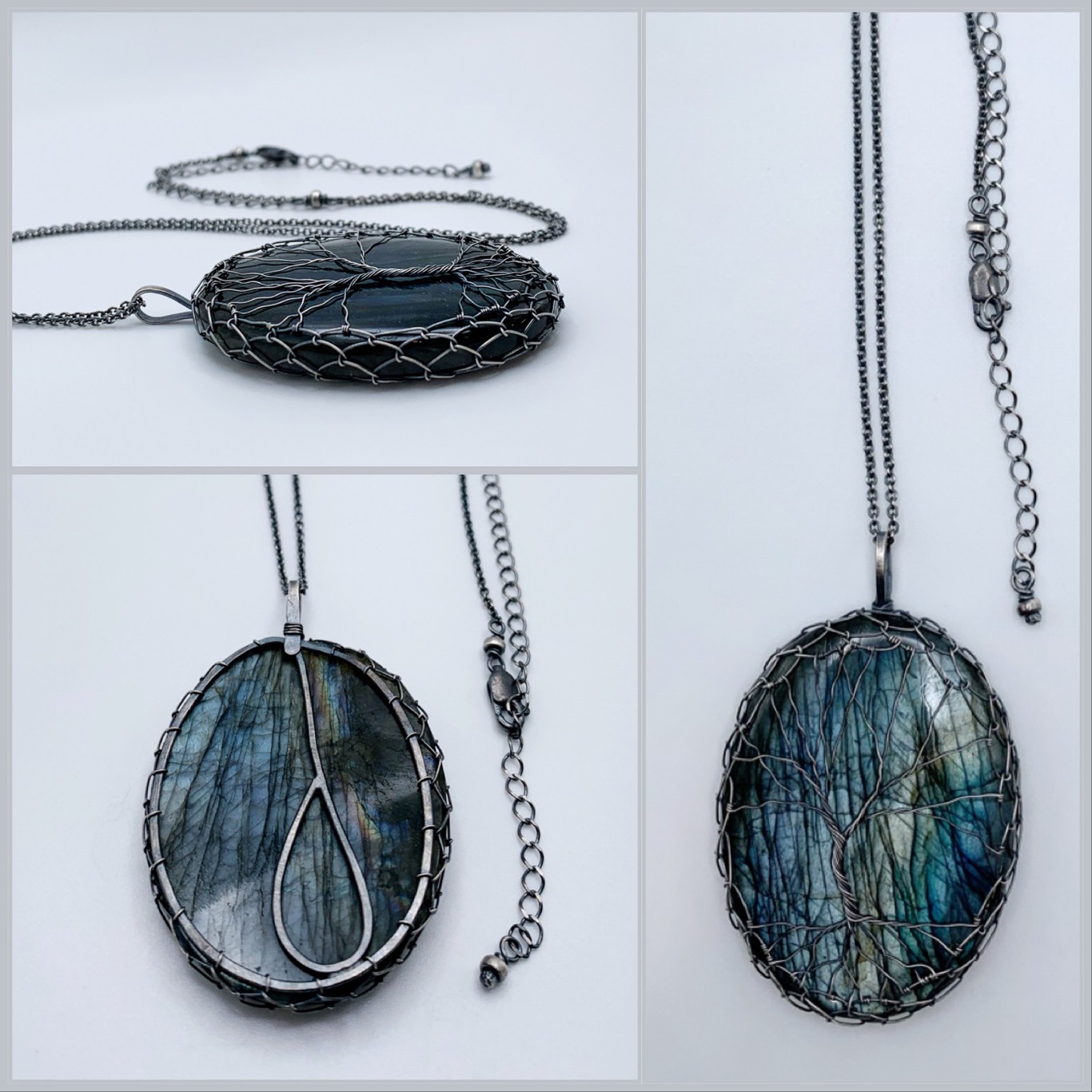 Tree Of Life Necklace / Antiqued Sterling Silver / Silver Labradorite Stone / "Renewal By Storm" - Image 6