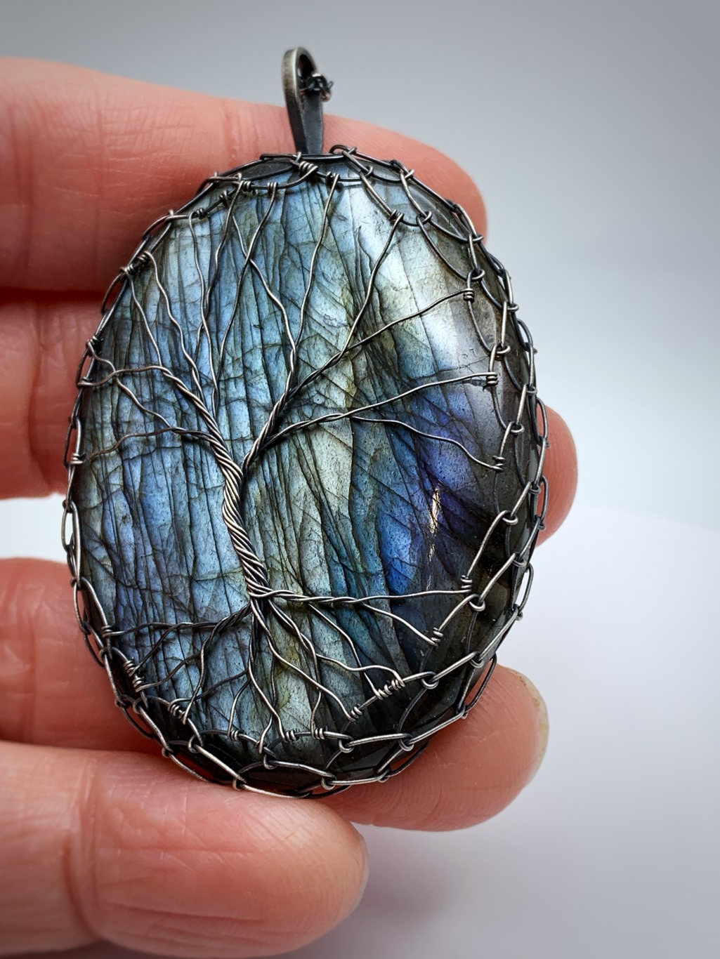Tree Of Life Necklace / Antiqued Sterling Silver / Silver Labradorite Stone / "Renewal By Storm" - Image 2