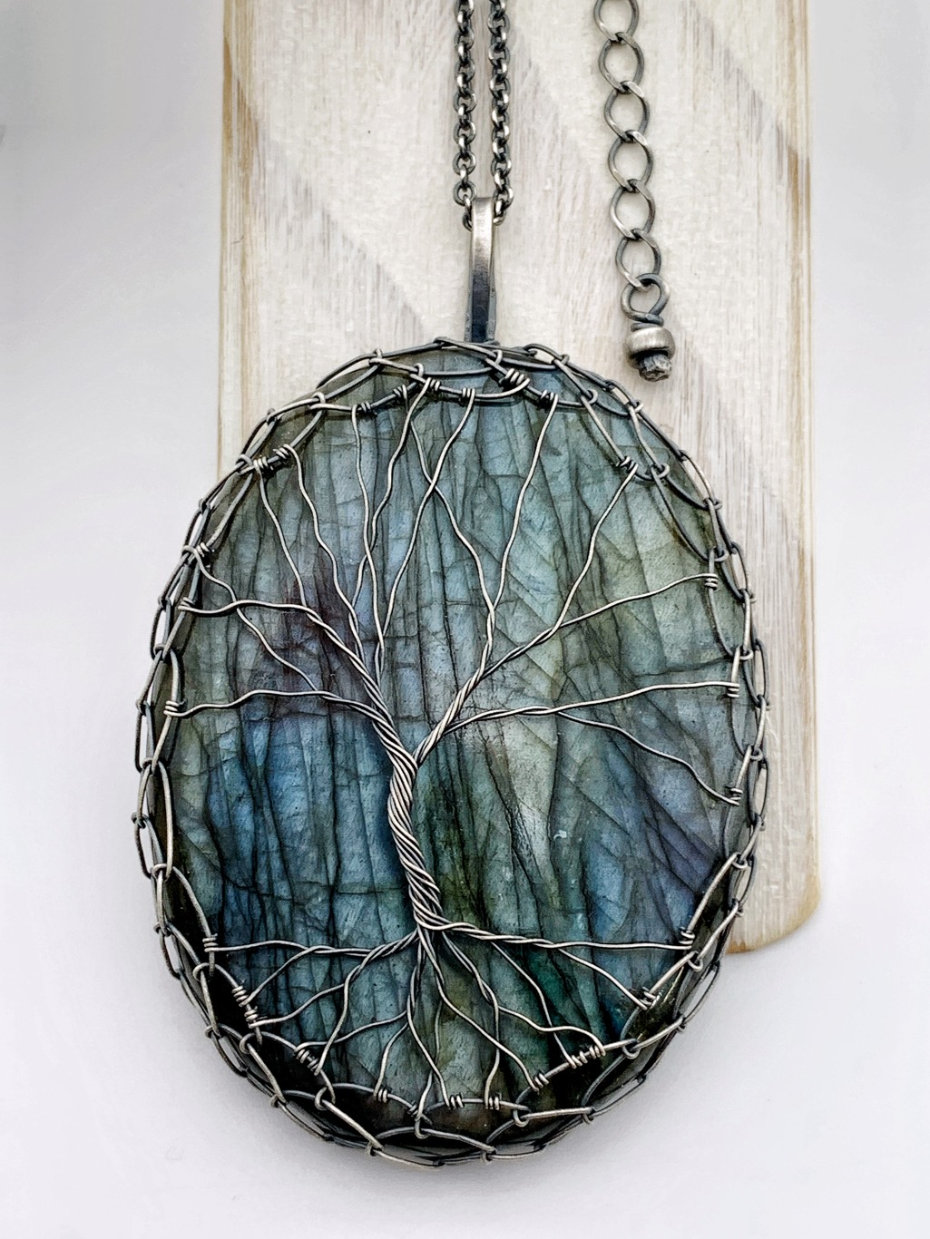 Tree Of Life Necklace / Antiqued Sterling Silver / Silver Labradorite Stone / "Renewal By Storm" - Image 8