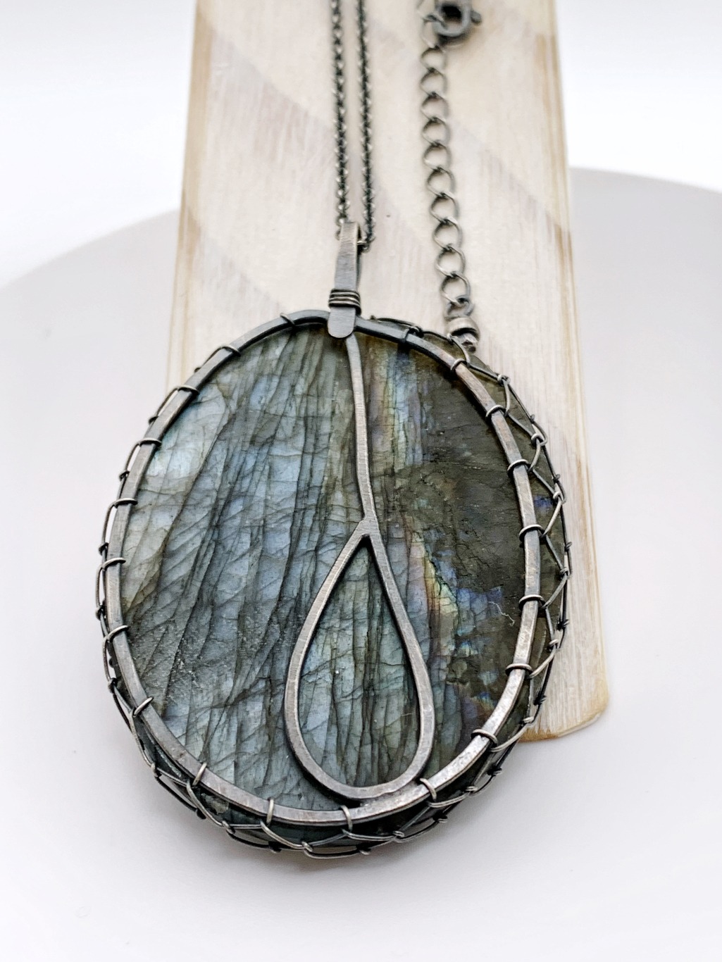 Tree Of Life Necklace / Antiqued Sterling Silver / Silver Labradorite Stone / "Renewal By Storm" - Image 9