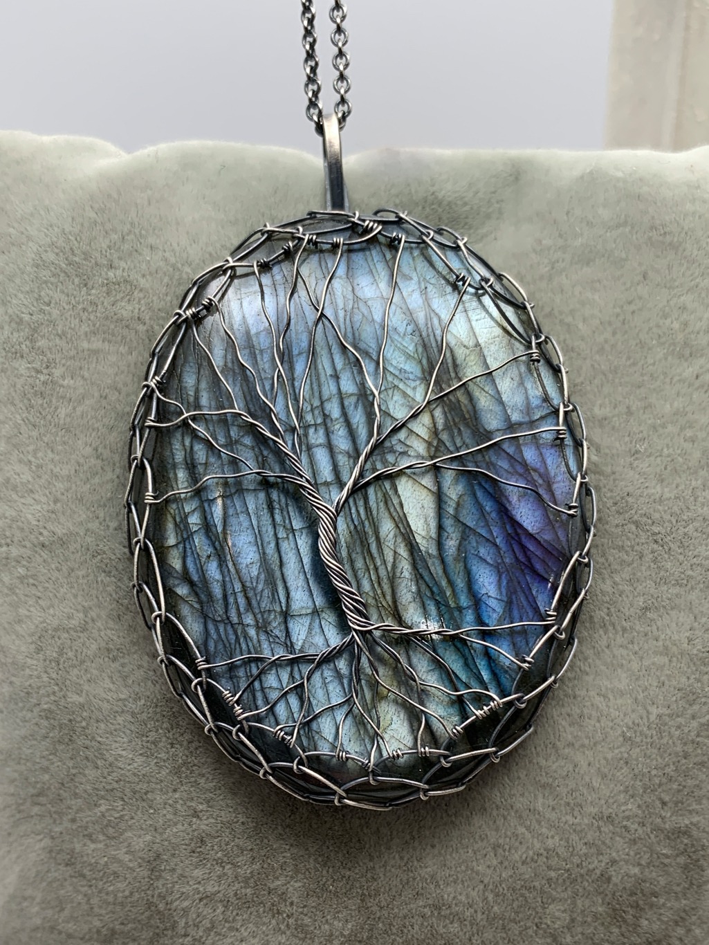 Tree Of Life Necklace / Antiqued Sterling Silver / Silver Labradorite Stone / "Renewal By Storm" - Image 4