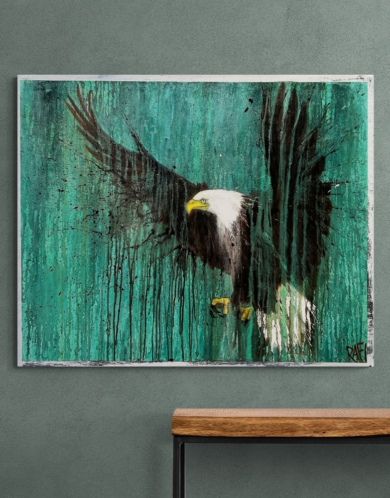 Uncaged (Eagle) Art By Artist Rafi Perez Textured Artist Enhanced Print On Wood 18X22