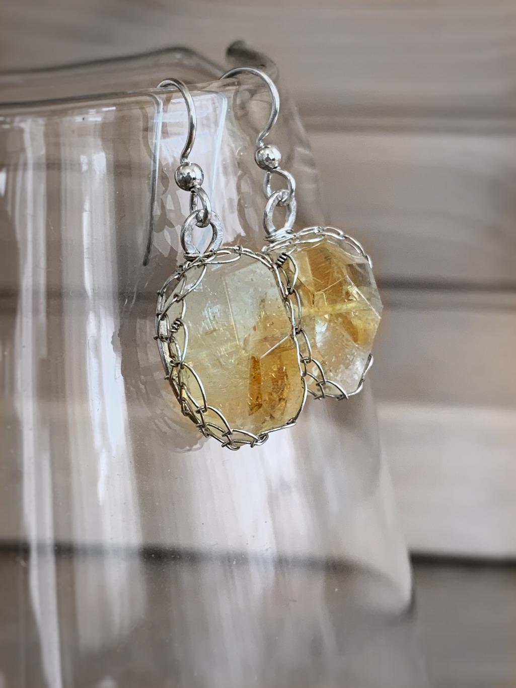 Golden Citrine Nugget Earrings / Solid Sterling Silver / Fancy Cut Faceted Citrine - Image 4