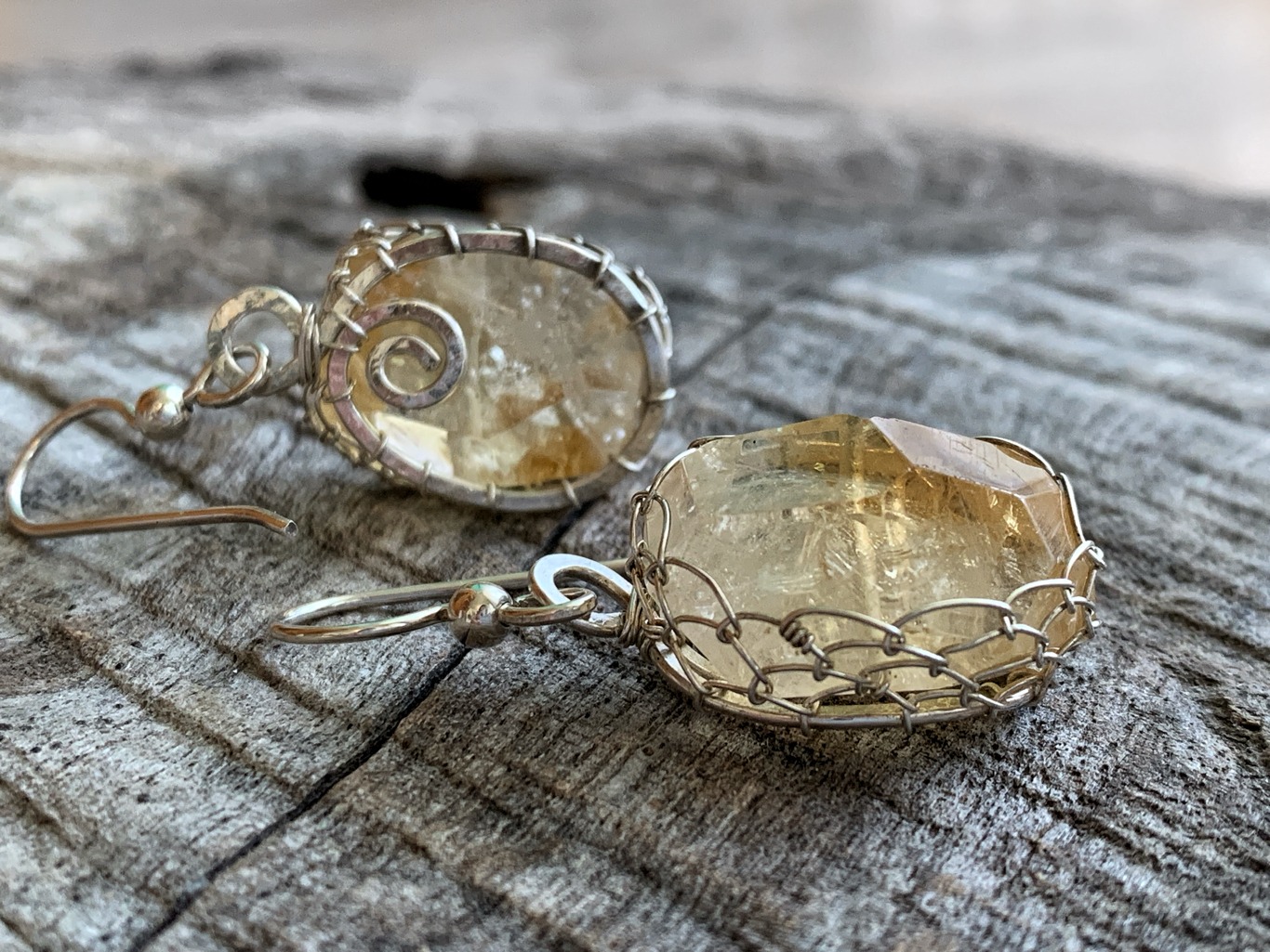 Golden Citrine Nugget Earrings / Solid Sterling Silver / Fancy Cut Faceted Citrine - Image 7