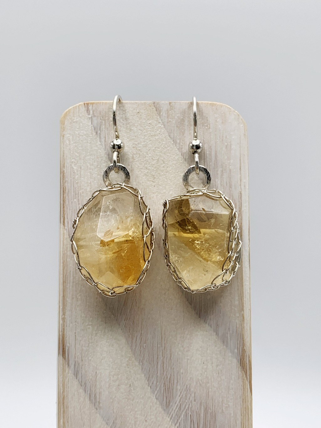 Golden Citrine Nugget Earrings / Solid Sterling Silver / Fancy Cut Faceted Citrine - Image 5