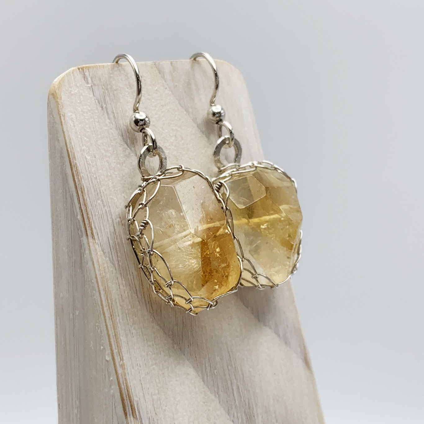 Golden Citrine Nugget Earrings / Solid Sterling Silver / Fancy Cut Faceted Citrine - Image 6