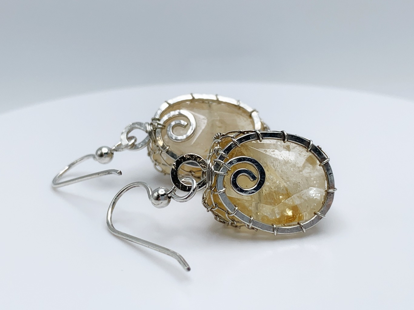Golden Citrine Nugget Earrings / Solid Sterling Silver / Fancy Cut Faceted Citrine - Image 9
