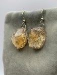 Golden Citrine Nugget Earrings / Solid Sterling Silver / Fancy Cut Faceted Citrine