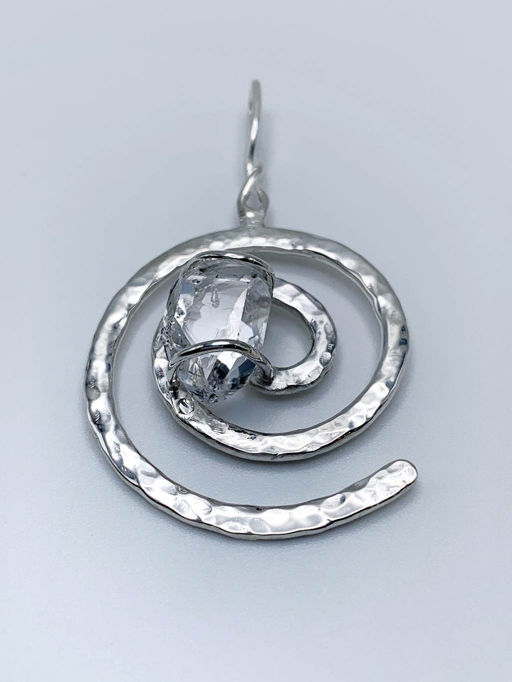 Herkimer Diamond Spiral Pendant / Solid Sterling Silver / Genuine Herkimer Diamond / Hammer Forged - Image 5