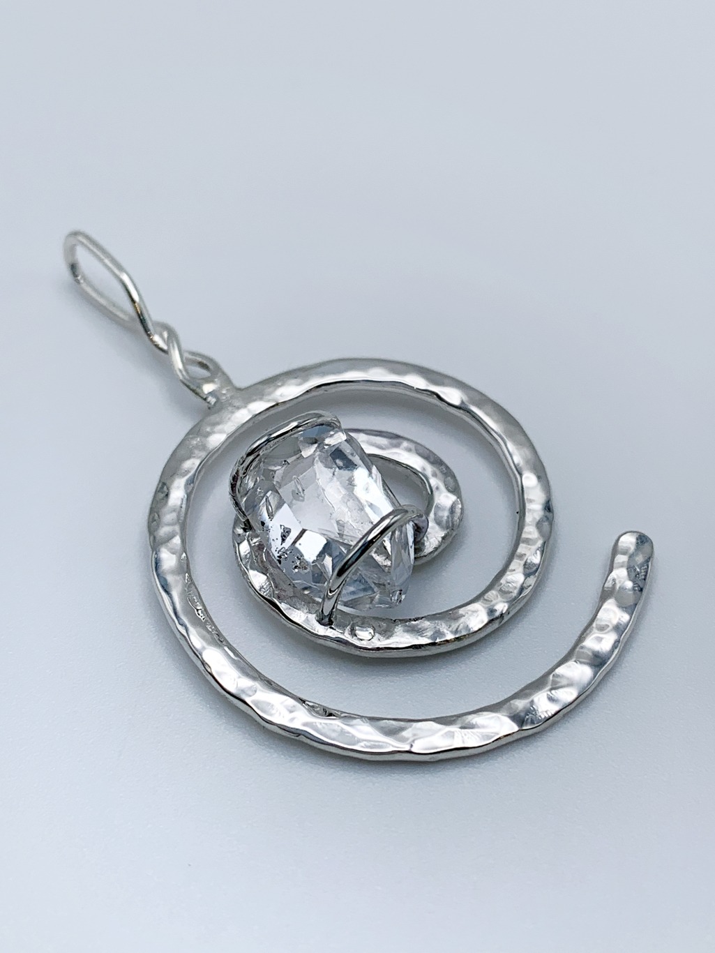 Herkimer Diamond Spiral Pendant / Solid Sterling Silver / Genuine Herkimer Diamond / Hammer Forged - Image 6