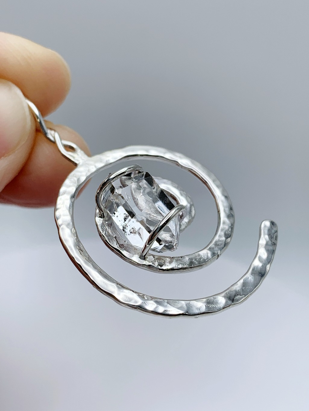 Herkimer Diamond Spiral Pendant / Solid Sterling Silver / Genuine Herkimer Diamond / Hammer Forged - Image 8