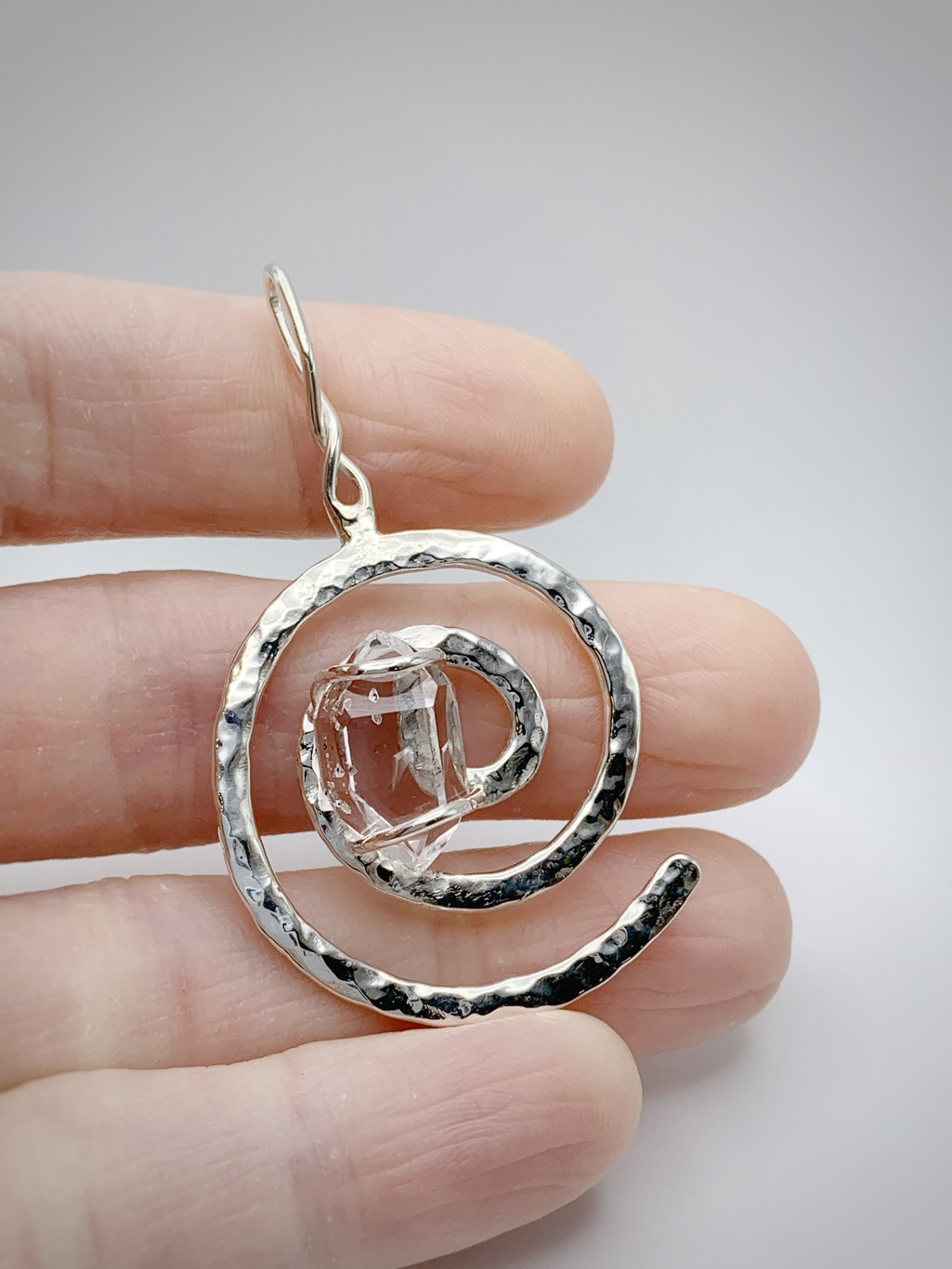 Herkimer Diamond Spiral Pendant / Solid Sterling Silver / Genuine Herkimer Diamond / Hammer Forged - Image 9
