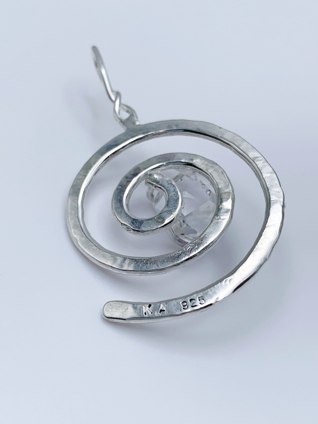 Herkimer Diamond Spiral Pendant / Solid Sterling Silver / Genuine Herkimer Diamond / Hammer Forged - Image 4