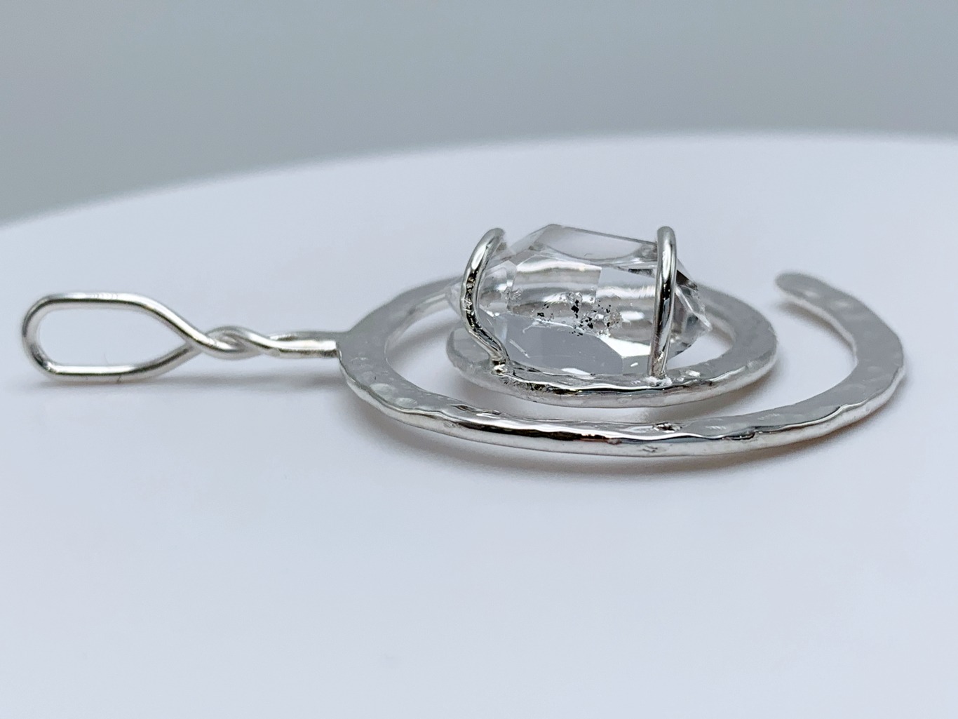 Herkimer Diamond Spiral Pendant / Solid Sterling Silver / Genuine Herkimer Diamond / Hammer Forged - Image 10
