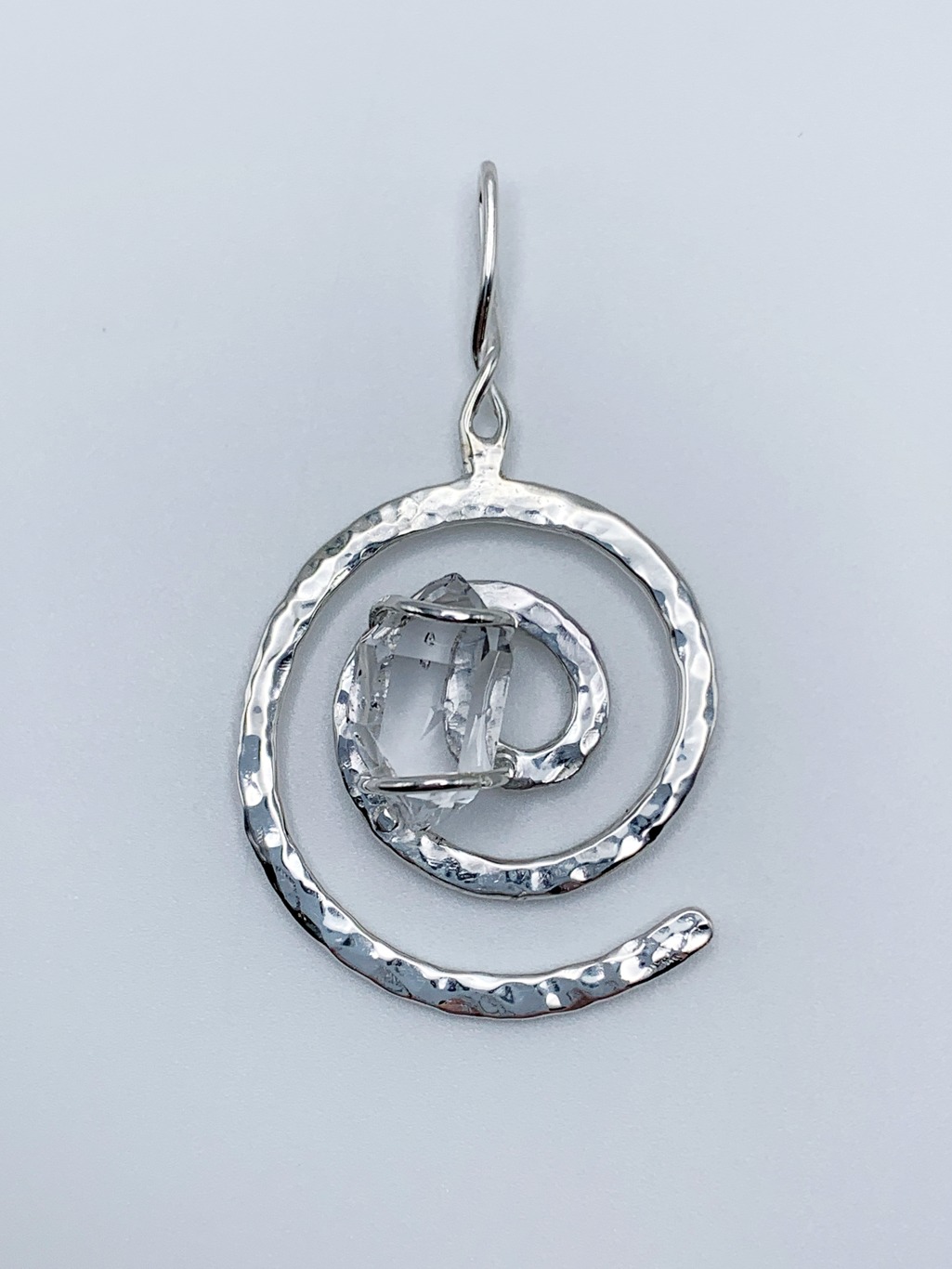 Herkimer Diamond Spiral Pendant / Solid Sterling Silver / Genuine Herkimer Diamond / Hammer Forged - Image 3