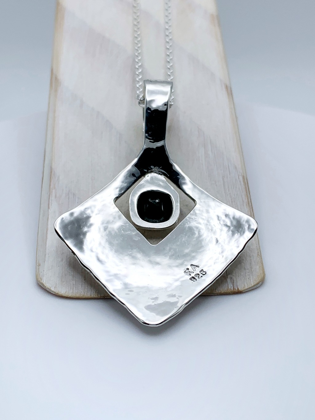 Onyx Diamond Pendant Necklace / Solid Sterling Silver / Genuine Faceted Onyx / Hammer Forged - Image 3
