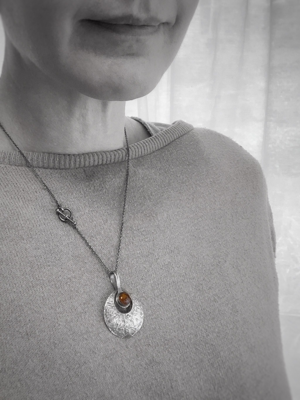 Amber Sun Disk Necklace / Nature Scene Pendant / Solid Antiqued Sterling Silver / Genuine Baltic Amber / 18" Chain Length - Image 10
