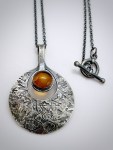 Amber Sun Disk Necklace / Nature Scene Pendant / Solid Antiqued Sterling Silver / Genuine Baltic Amber / 18" Chain Length