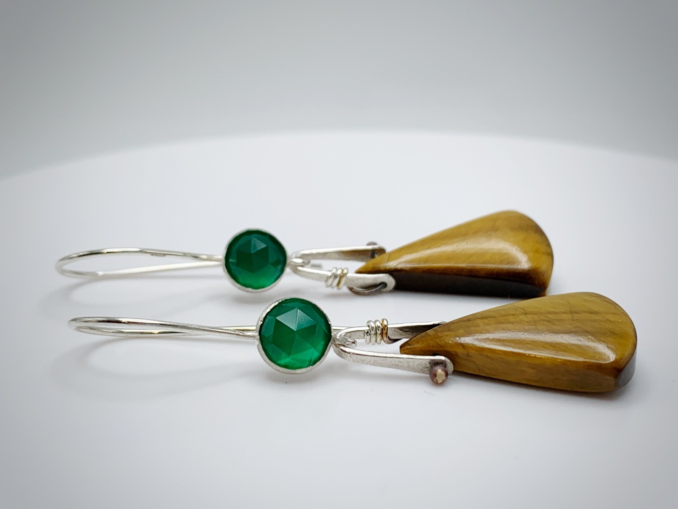 "Autumn Embrace" Earrings / Solid Sterling Silver / Genuine Tiger Eye / Genuine Green Onyx / Dangle Earrings - Image 5