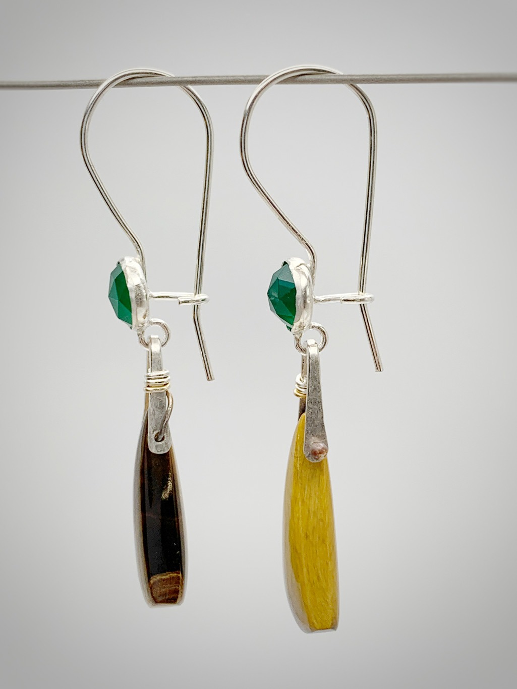 "Autumn Embrace" Earrings / Solid Sterling Silver / Genuine Tiger Eye / Genuine Green Onyx / Dangle Earrings - Image 3