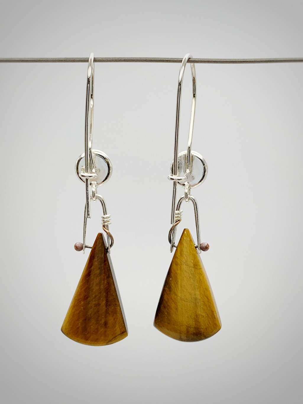 "Autumn Embrace" Earrings / Solid Sterling Silver / Genuine Tiger Eye / Genuine Green Onyx / Dangle Earrings - Image 4