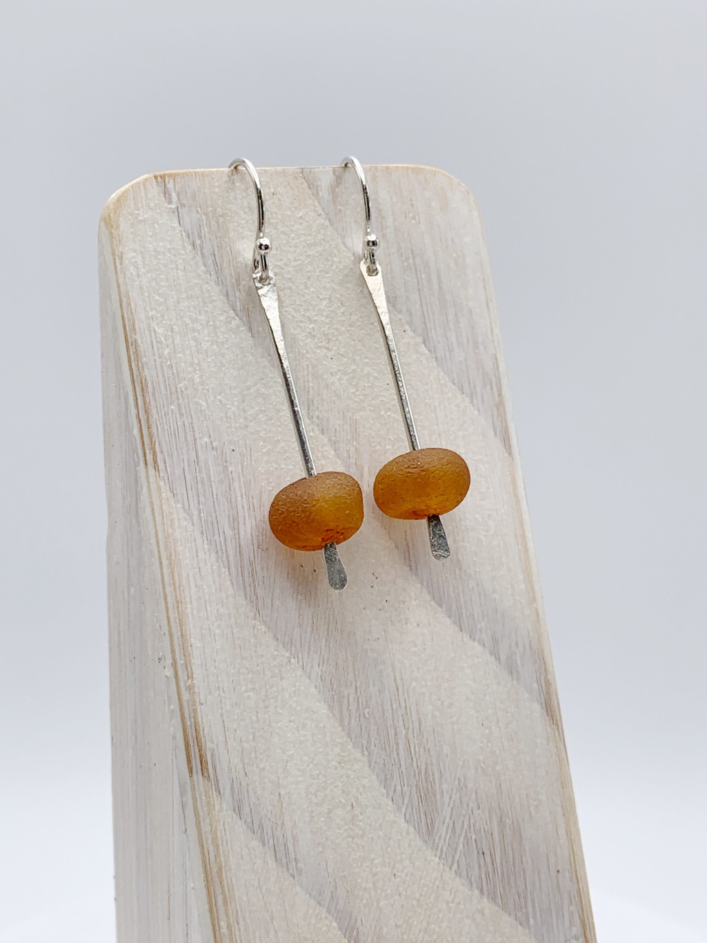 “Cattails” Stick Earrings / Solid Sterling Silver / Genuine Baltic Amber / Hammer Forged Dangle Earrings