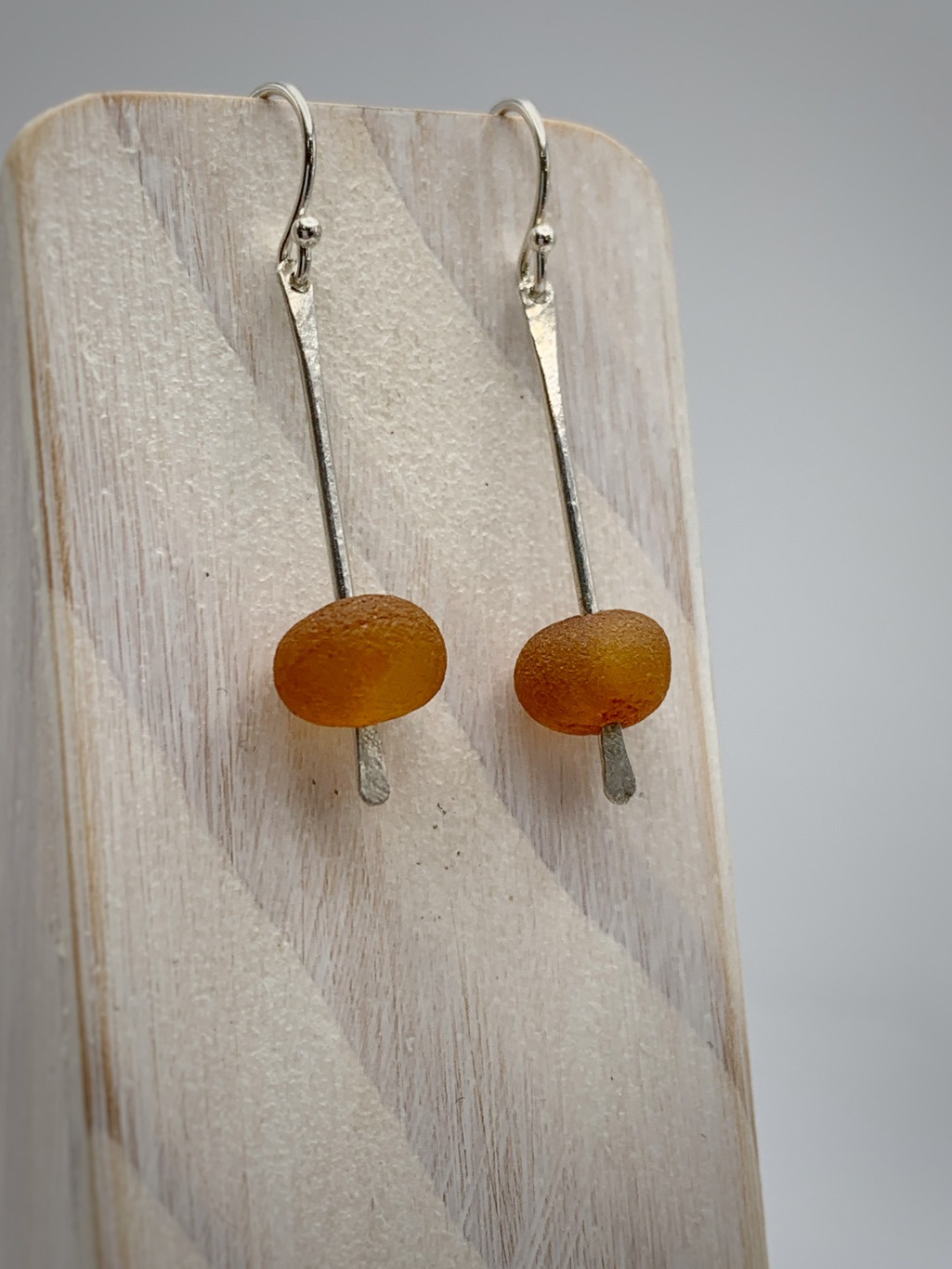 "Cattails" Stick Earrings / Solid Sterling Silver / Genuine Baltic Amber / Hammer Forged Dangle Earrings - Image 2