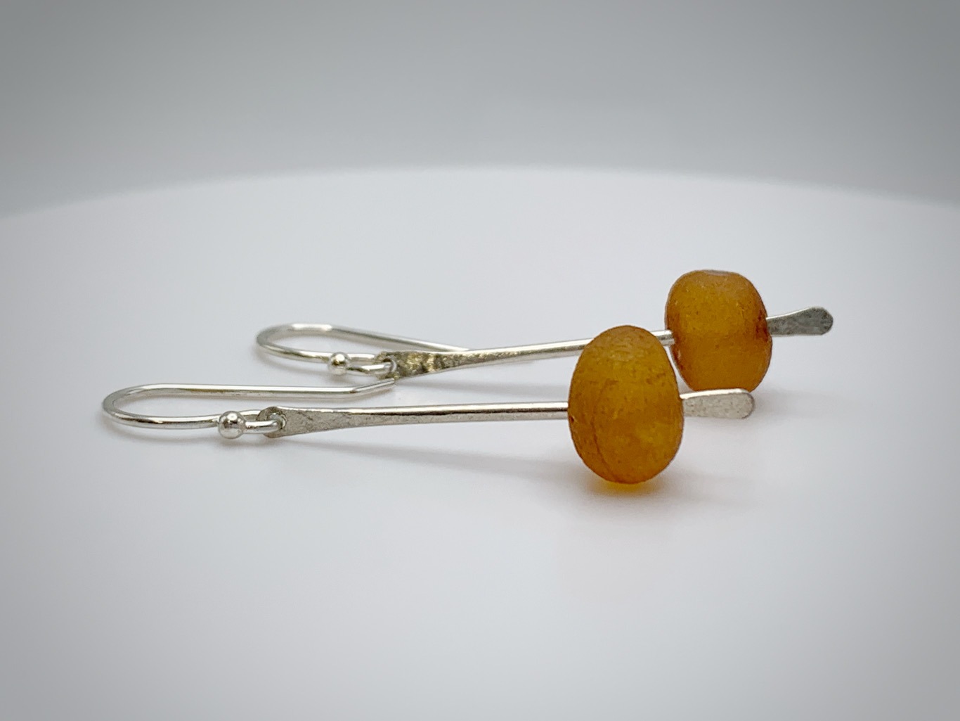 "Cattails" Stick Earrings / Solid Sterling Silver / Genuine Baltic Amber / Hammer Forged Dangle Earrings - Image 5