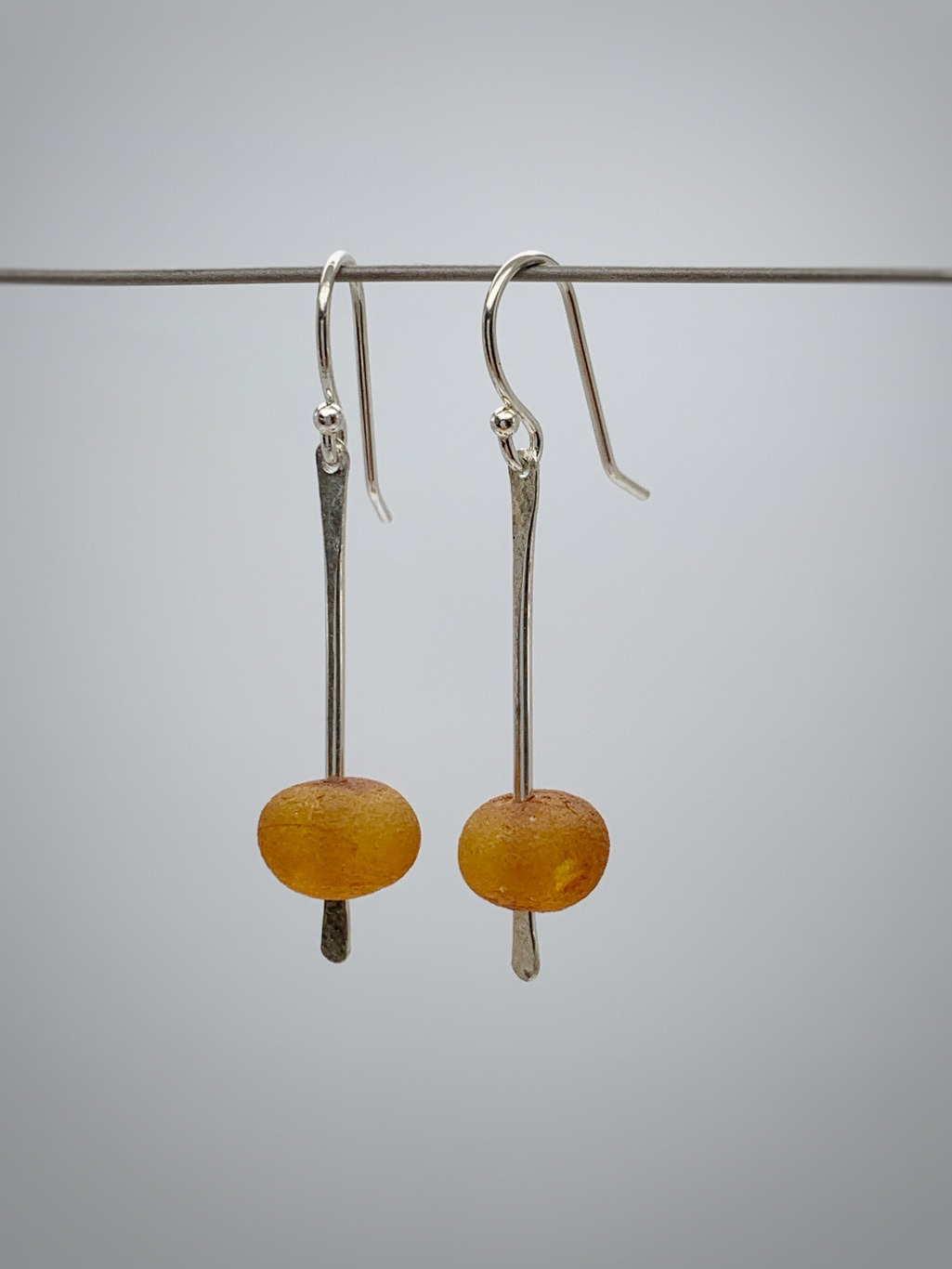 "Cattails" Stick Earrings / Solid Sterling Silver / Genuine Baltic Amber / Hammer Forged Dangle Earrings - Image 3