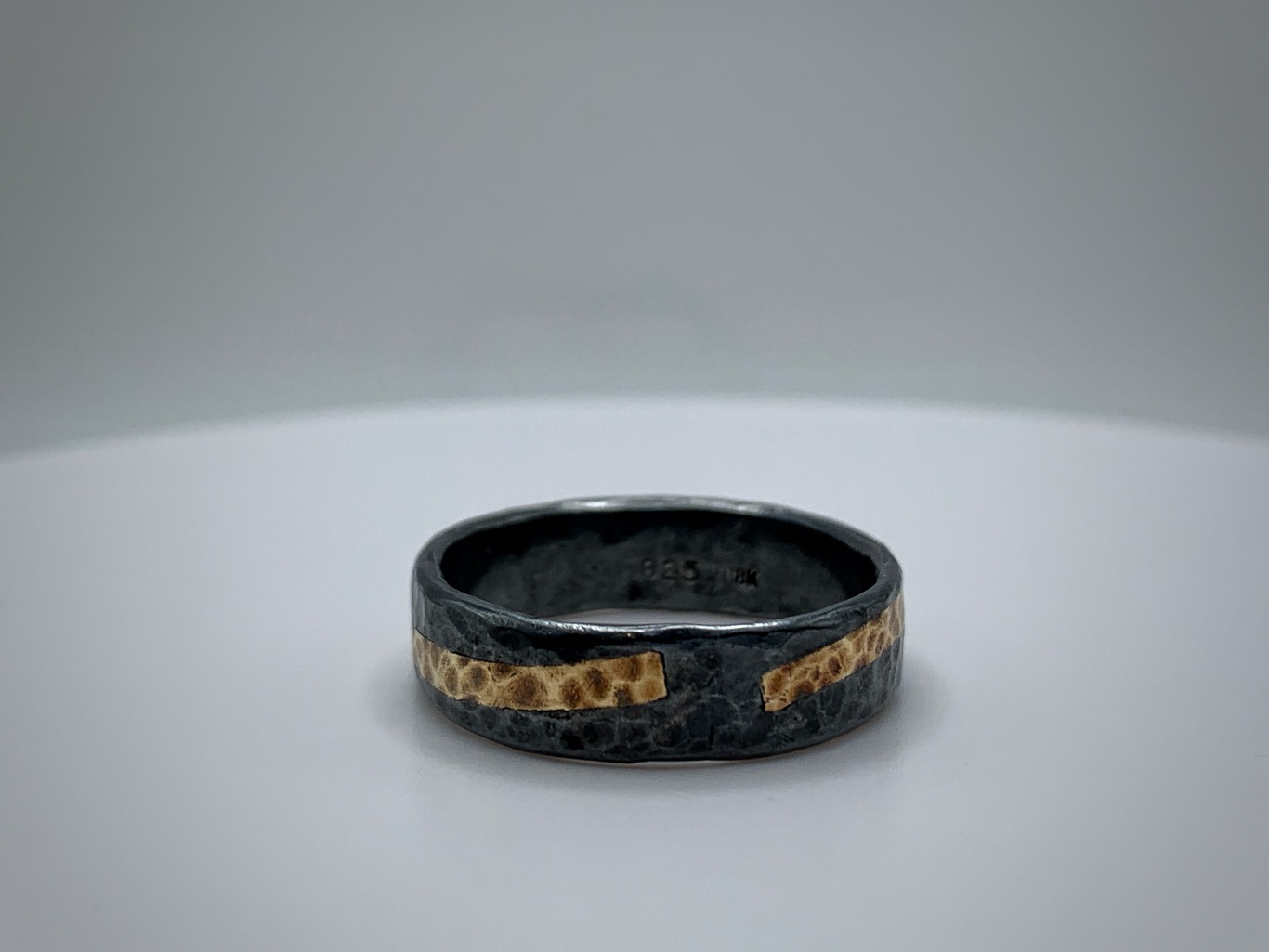 Cosmic Ring / Solid Antiqued Sterling Silver / 18k Gold / 6mm Width / Rustic Hammered Texture / Size 9 - Image 3