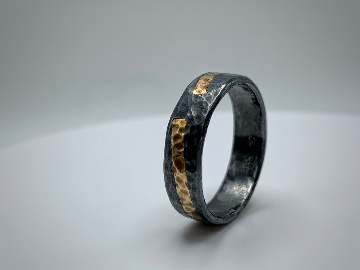 Cosmic Ring / Solid Antiqued Sterling Silver / 18k Gold / 6mm Width / Rustic Hammered Texture / Size 9 - Image 2