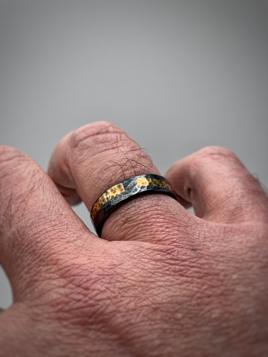 Cosmic Ring / Solid Antiqued Sterling Silver / 18k Gold / 6mm Width / Rustic Hammered Texture / Size 9 - Image 9
