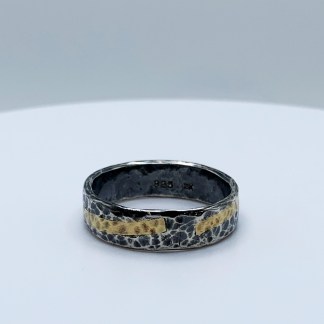 Cosmic Ring / Solid Antiqued Sterling Silver / 18k Gold / 6mm Width / Rustic Hammered Texture / Size 9