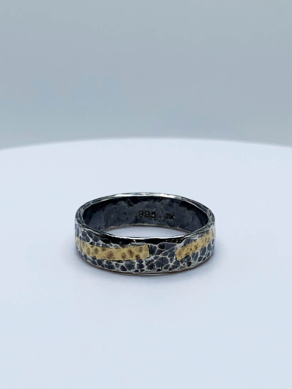 Cosmic Ring / Solid Antiqued Sterling Silver / 18k Gold / 6mm Width / Rustic Hammered Texture / Size 9